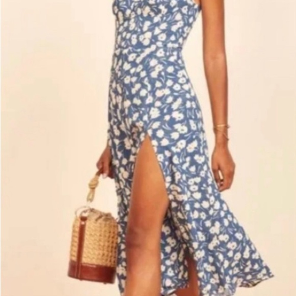 Reformation Floral Blue Dress